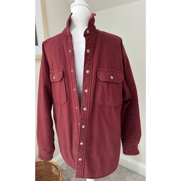 L.L.Bean Mens Vtg Size Large Maroon Lined Shirt Snap Jacket Medium - Picture 15 of 16